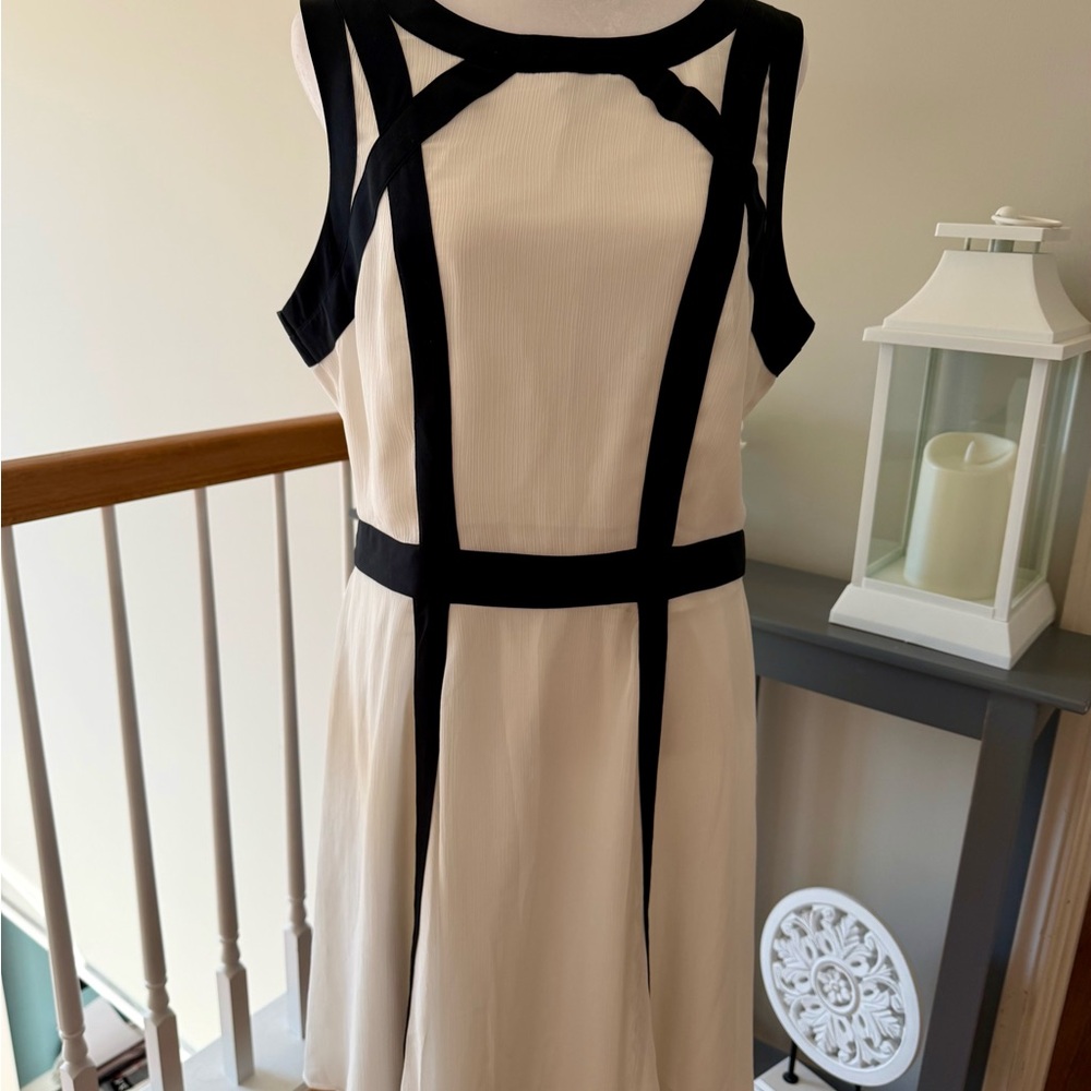 Banana Republic Black and Cream Midi Dress